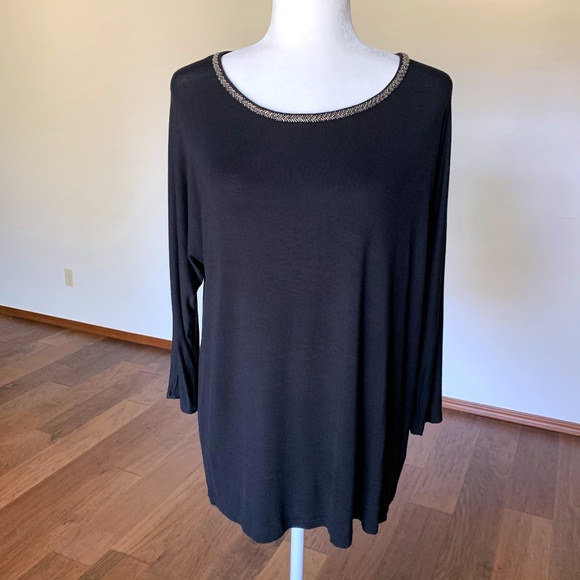 Apt. 9 Black Dolman Sleeve Beaded Neck Comfortable Soft Top Dressy Caree… - Picture 3 of 11